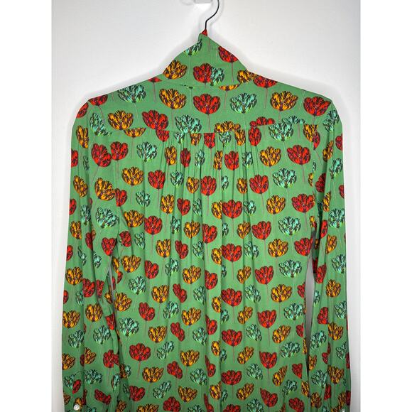 2010s Ann Mashburn Green Floral Printed Bow Blouse size  Small - Picture 8 of 15